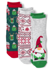 Unisex Kids Matching Family Gnome Crew Socks 3-Pack