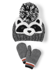 Baby And Toddler Boys Racoon Beanie And Mittens 2-Piece Set