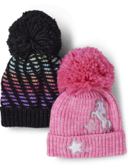 Girls Unicorn Pom Pom Beanie 2-Pack