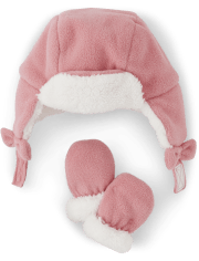 Baby Girls Trapper Hat And Mittens 2-Piece Set