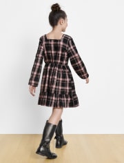 Girls Plaid Twill Tiered Dress