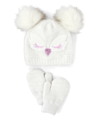 Baby And Toddler Girls Owl Hat And Mittens 2-Piece Set