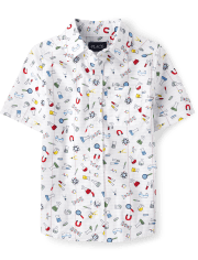 Boys Science Doodle Poplin Button Up Shirt