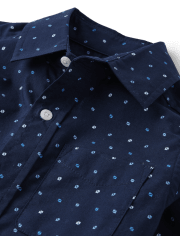 Boys Print Poplin Button Up Shirt