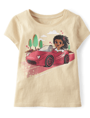 Camiseta con estampado de coche para bebés y niñas pequeñas