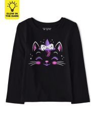 Baby And Toddler Girls Glow Cat Graphic Tee