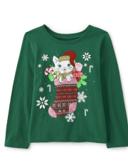 Baby And Toddler Girls Cat Stocking Graphic Tee