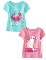 Camiseta con gráfico escolar para niñas pequeñas, paquete de 2