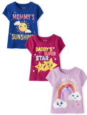 Baby And Toddler Girls Family Graphic Tee 3-Pack