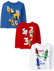 Lot de 3 t-shirts graphiques éducatifs pour bébés et tout-petits garçons