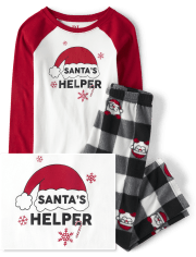 Kids Matching Family Santa's Helper Snug Fit Cotton And Fleece Pajamas