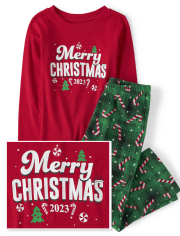 Unisex Kids Matching Family Merry Christmas 2023 Snug Fit Cotton And Fleece Pajamas