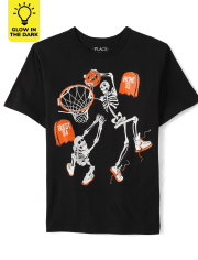 Boys Glow Skeleton Basketball Graphic Tee