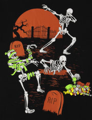 Boys Glow Skeleton Graveyard Graphic Tee