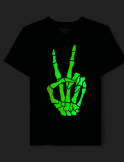 Kids Glow Skeleton Peace Sign Graphic Tee