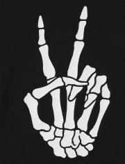 Kids Glow Skeleton Peace Sign Graphic Tee