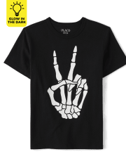 Kids Glow Skeleton Peace Sign Graphic Tee