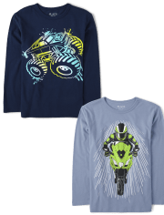 Camiseta con gráfico de bicicleta para niño, paquete de 2