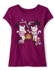 Girls Campfire Cats Graphic Tee