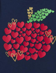 Camiseta con estampado de corazones de manzana para niñas