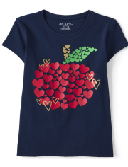 Camiseta con estampado de corazones de manzana para niñas