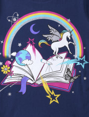 Girls Book Rainbow Graphic Tee