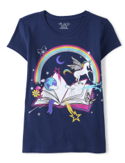 Girls Book Rainbow Graphic Tee