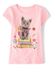 T-shirt graphique avec sac à dos chat pour fille