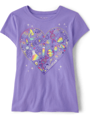 Camiseta con estampado de corazón y garabato para niñas