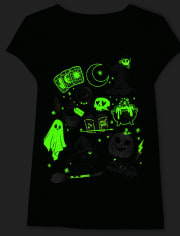 Girls Glow Halloween Doodle Graphic Tee