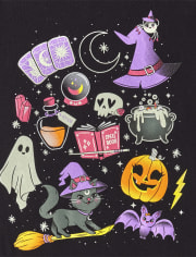 Girls Glow Halloween Doodle Graphic Tee