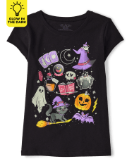 Girls Glow Halloween Doodle Graphic Tee