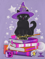 Camiseta con estampado de libros de gatos brillantes para niñas