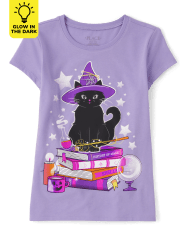Camiseta con estampado de libros de gatos brillantes para niñas