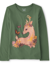 Camiseta con gráfico de ciervo para niñas