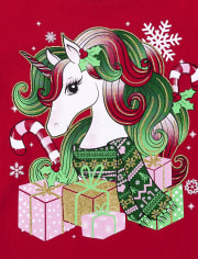 Girls Christmas Unicorn Graphic Tee