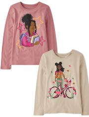Pack de 2 camisetas con gráfico de libros para niñas