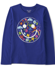 Camiseta con estampado de cara feliz para niñas