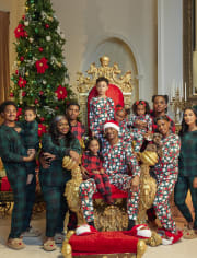 Pijamas de algodón ajustados con cabeza de Papá Noel familiar a juego unisex para bebés y niños pequeños