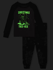 Unisex Baby And Toddler Matching Family Glow Christmas Tree-Rex Snug Fit Cotton Pajamas
