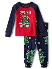 Pyjama en coton ajusté pour bébé et tout-petit, motif arbre de Noël et Rex, assorti à la famille