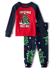 Unisex Baby And Toddler Matching Family Glow Christmas Tree-Rex Snug Fit Cotton Pajamas