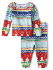 Pijamas unisex de algodón con ajuste ceñido Fairisle familiar a juego para bebés y niños pequeños