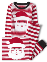 Pijama unisex de algodón con ajuste ceñido de Papá Noel a rayas para niños