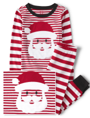 Unisex Kids Striped Santa Snug Fit Cotton Pajamas