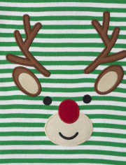 Unisex Kids Striped Reindeer Snug Fit Cotton Pajamas