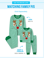 Unisex Kids Striped Reindeer Snug Fit Cotton Pajamas