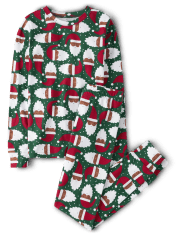 Pijamas de algodón ajustados con cabeza de Papá Noel familiar a juego unisex para niños
