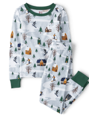 Pijama de algodón con ajuste ceñido y cabina de esquí familiar a juego unisex para niños