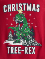 Kids Matching Family Glow Christmas Tree-Rex Snug Fit Cotton Pajamas